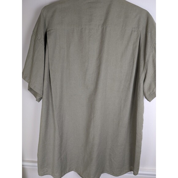 Vintage Dockers Authentic Mens Linen Blend Shirt XL Green Short Sleeve Button Up - Picture 8 of 13
